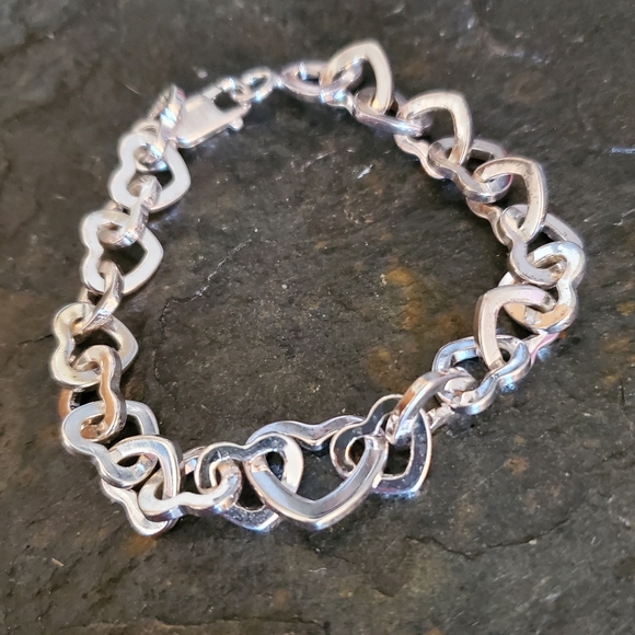 Silver Tone Hearts Link Bracelet - Picture 4 of 7
